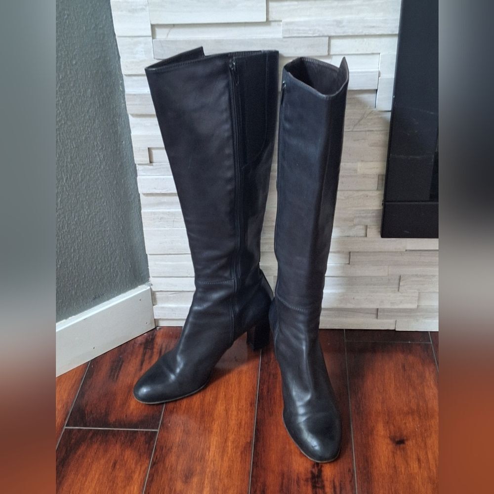 AGL Black Knee-High Leather Riding Boots,  Size EU 39  US 8.5-9